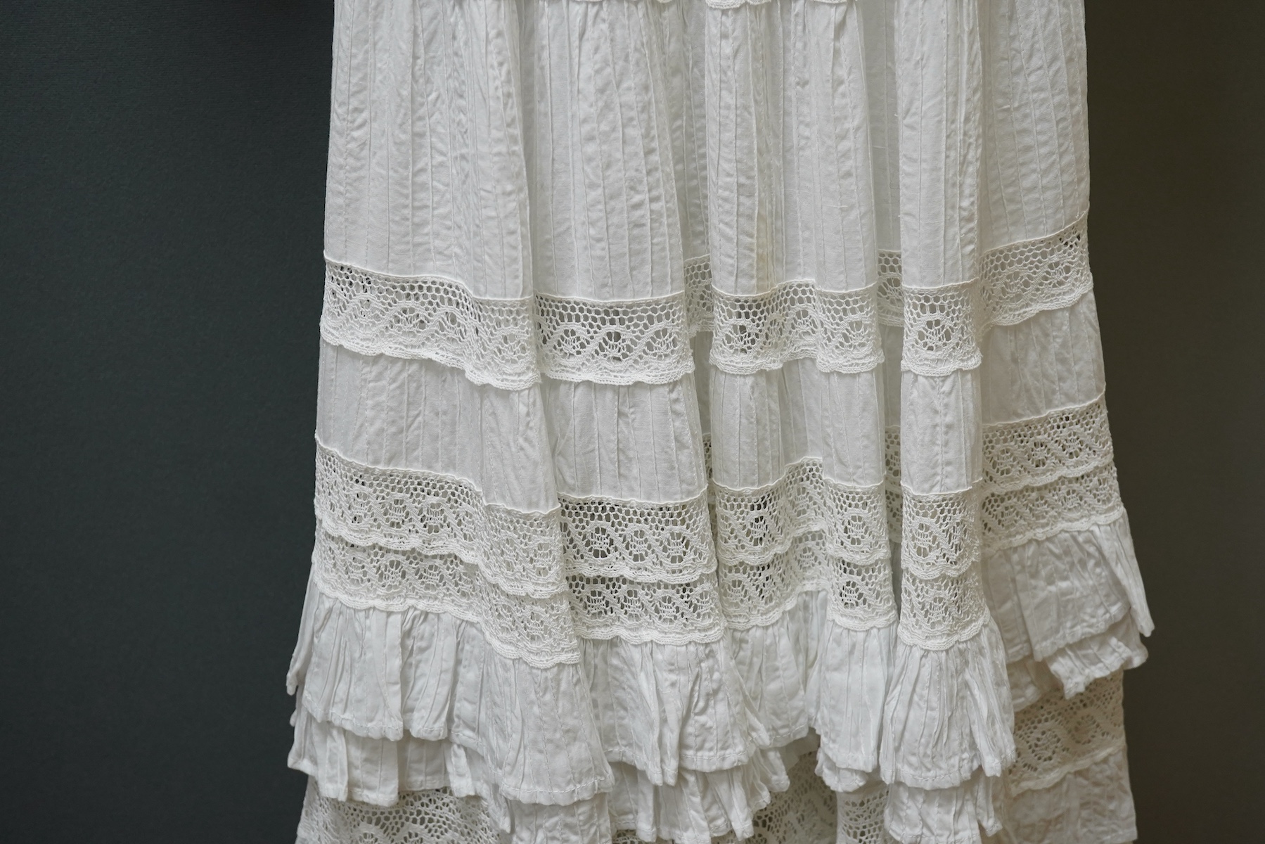 A 1980’s cotton and lace Mexicana of Sloane Street, London, wedding dress size 10